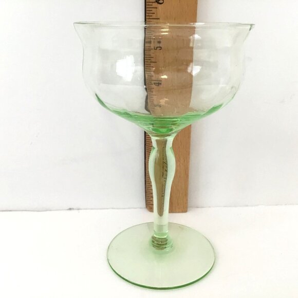 Vintage Uranium Glass Coupe Cocktail Depression Era Vaseline Glow 5.5" x 3.5" - Picture 7 of 7